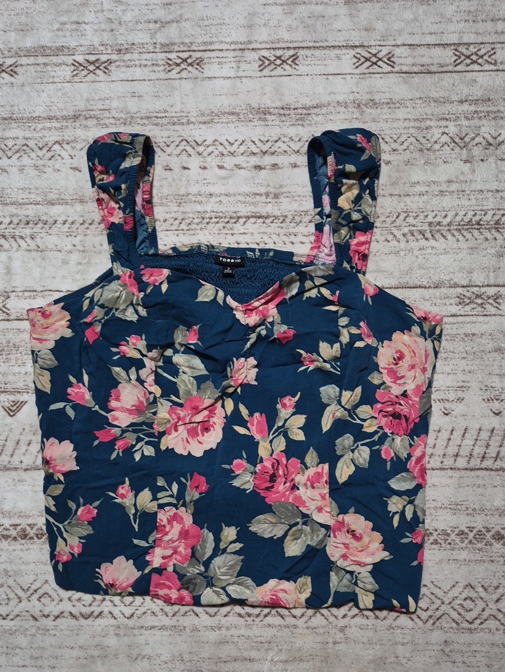 torrid Navy Floral Square-Neck Crop Top with Pink Roses